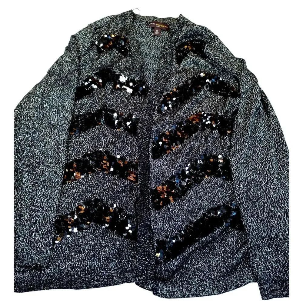 Dana Buchman Black & Silver Sequined Sweater - Women's Plus Size 14-16